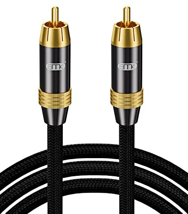 EMK RCA Subwoofer Cable Digital Coaxial Audio Cables RCA Cable Male to Male Split-tip Plug 24k Gold-Plated Nylon Braided Audio SUB Coaxial Cables for DVD, Speaker, TV, Soundbar (Black-5m)
