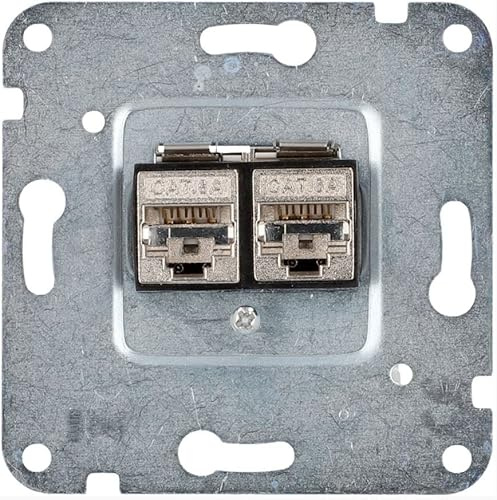 Unitec 30751 LAN-uttag för infälld montering, för anslutning av 2 nätverksledningar, kompatibel med TAE-skydd nätverksuttag CAT6, silver