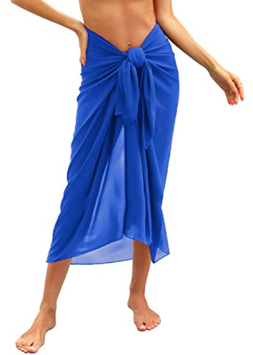 Svanco Dam Pareo Strand Chiffong Skjortor och Pareos Sarong Lång Badkläder Cover Up för Bikini Pareo Kjol Strandklänning Sjal Sommar, Marinblå, one size