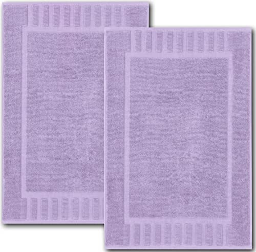 White Classic Luxury Bath Mat Floor Towel Set - Absorbent Cotton Hotel Spa Shower/Bathtub Mats [Not a Bathroom Rug] 22x34 | 2 Pack | Lavender