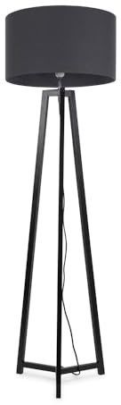 ValueLights | Black Wood Tripod Floor Lamp with Charcoal Grey Fabric Drum Lampshade Living Room Light | Floor Lamps, Home Décor & Improvement Essential | Included LED Bulb
