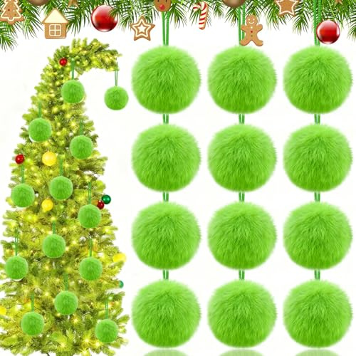 Lukniuo Weihnachtskugeln 12 Stück Grün Plüsch Weihnachtskugeln Weihnachtsbaumschmuck Weihnachtsdeko
