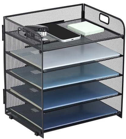 Tonsmile A4 Briefablage Dokumentenablage | 5 Ablagefächer Papierablage, Dokumentenhalter Aktenaufbewahrung Schreibtisch Organizer für Büro & Schule, Schwarz