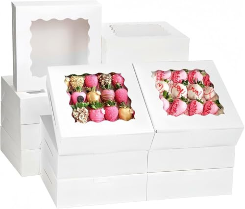 KAHEIGN 24Pcs Weiße Cupcake Box mit Sichtfenster, 23cm x 23cm x 6,5cm Keksschachtel Cupcake Muffin Transportbox Karton Kuchenboxen Gebäckkarton für Cupcakes Muffins Donuts Gebäck Verpackung