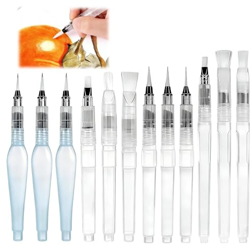 12 Pcs Pincel De Agua - Pinceles De Acuarela para Depósito De Agua (6 Puntiagudos + 6 Planos), De Alta Precisión, Ideales para Principiantes Y Artistas, Pintura De Acuarela, Mezcla De Colores