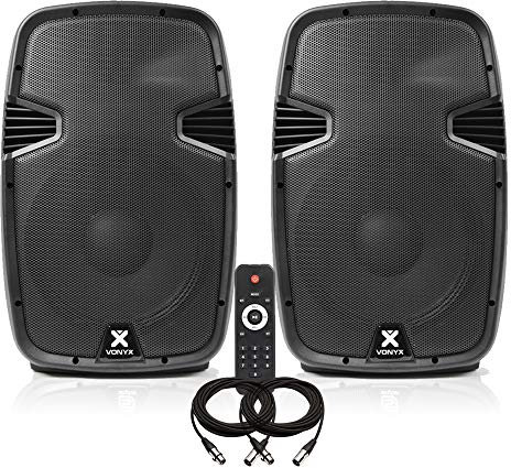 VONYX SPJ1200ABT 12 Bluetooth Active PA Speaker System Pair with USB MP3 Playback - 1200W Powered DJ Speakers for Disco, Parties & Events