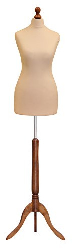 Female Tailors Dummy Bust Size 6/8 Dressmakers Fashion Mannequin Students Cream With Darkwood Stand