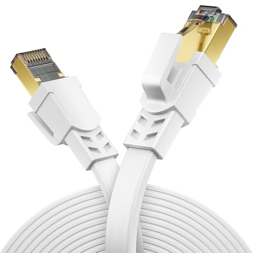 deleyCON 5m CAT 8.1 Platt LAN Kabel Nätverkskabel Kopparledare 40 Gbit 2000 MHz Patchkabel Gigabit Ethernet Cable RJ45 Kontakt LAN DSL CAT.8 Kabel - Vit
