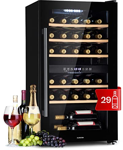 Klarstein Cantinetta Vino, Cantinetta Vino Refrigerata a Zona Doppia per Interno/Esterni, Frigo Bar, Cantina Vino con Vetrina, Mini Bar con Protezione UV, Frigo Vino Touch, 5-22°C, 29 Bottiglie