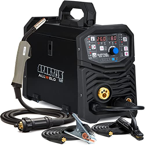 Spartus EasyMIG 210S - Vollsynergisches Inverter Schweißgerät 4 in 1 - MIG MAG Schweißgerät mit Schutzgas und Fülldraht mit WIG-LIFT und MMA, Set zum Auswählen:Solo