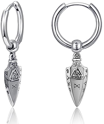 Nordische Wikinger Pfeilspitze Valknut Creolen für Männer Frauen/925 Sterling Silber Odins Speer Gungnir Nordic Spearpoint Pfeilspitze Huggie Ohrringe Geschenk