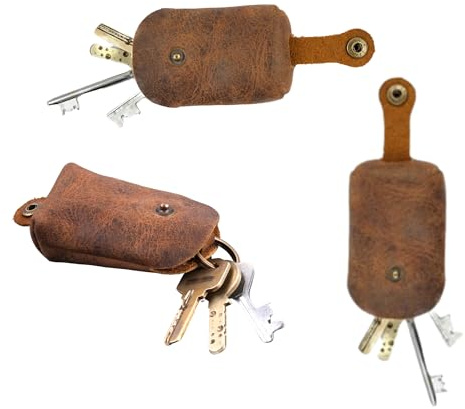 CestAntiQ Handmade Leather Key Sleeve Vintage Key Cover, Protective Key Case Stylish Key Ring Holder Durable Leather Key Organizer Custom Key Fob Protector for Men Women (Brown)