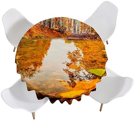 Morbuy Herbst Ahornblatt Muster Runde Tischdecke Abwaschbar, Tischdecken Wasserdicht Abwischbar Tisch Decken Tischwäsche Tischtuch für Festival Party Küche (Durchmesser 180cm,Herbst Stil)
