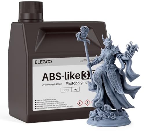 ELEGOO ABS-Like 3.0 3D Drucker Resin, 405 nm UV-härtendes Photopolymerharz für MSLA/LCD/DLP 3D Drucker, Verbesserte Festigkeit und Zähigkeit, Hohe Präzision, Niedrige Viskosität, 2000g Grau
