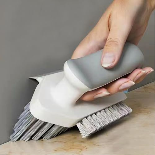 ZIOYCKL 4-in-1 Grout Brush with Squeegee, Durable Polypropylene Bristles, Heavy-Duty Scrub Brushes for Cleaning Tile, Grout, Kitchen, Bathroom, Sink, Floor, Shower, Bathtub, Gray