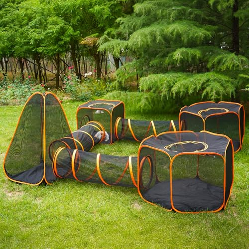 DiDiBirDi Recinzione pieghevole per gatti – Box portatile per gatti con tenda a rete e tre tunnel (7 in 1)
