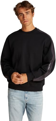 Calvin Klein Herren Sweatshirt Logo Tape Crew Neck Relaxed Fit, Schwarz (Ck Black), M