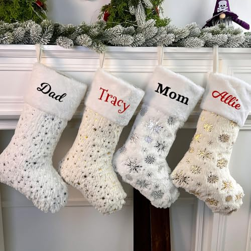 Raixleb 2024 New Nikolausstiefel mit Name 4er Set Weihnachtsstrumpf Nikolausstiefel zum Befüllen und Aufhängen Kamin Christmas Stocking Personalized Groß Deko Ideale Weihnachtsdekoration Weiß