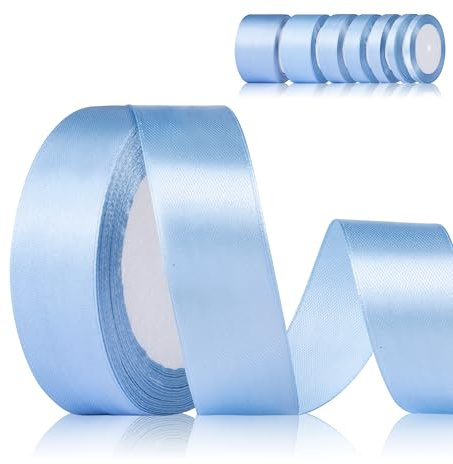 Fyshird Geschenkband Blau 25mm x 22m Schleifenband Hochzeit Satinband Hellblau Breit Polyester Bänder zum Basteln Dekoband für Geburtstag DIY Geschenkverpackung