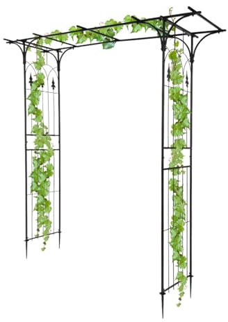 LEADZM Gartenbogen aus Metall 206x41x208cm – Rosenbogen & Rankgitter in Schwarz – Stabiler Rankbogen für Kletterpflanzen