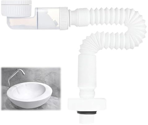 1 1/4 Inch Siphon, Space-Saving Siphon, Washbasin, 360° Adjustable Siphon, Flexible, Drain Pipe with Odour Trap for Kitchen Sink, Washing Machine, Bathroom
