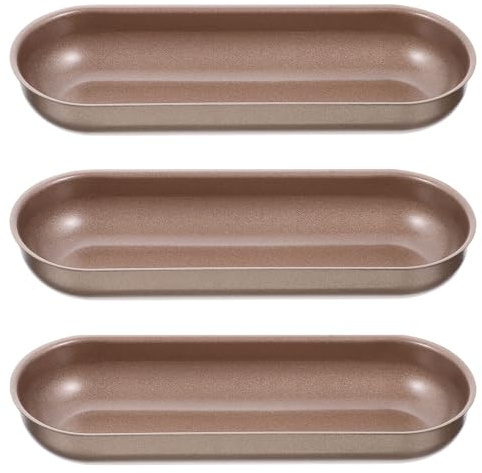 FOMIYES Lot de 3 Moules à Hot-dogs Antiadhésifs en Acier, Moules à Pâtisserie Longs pour Cuisson au Four, Revêtement Facile à Nettoyer, pour Pains Maison Cuisine Quotidienne