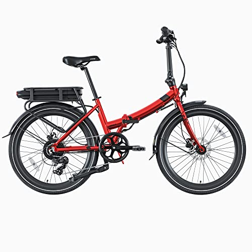 LEGEND EBIKES Siena, E Bike Elektrofahrrad Herren und Damen, Fahrrad Auswechselbare Batterie 36V 13Ah, 25km/h, Elektrofahrräder 250W, E-Bike Klapprad 7 Gänge, Räder 24, Smartbike Rot