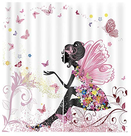 RYQRP Vorhang Blickdicht Mädchen Schmetterling 2er Set Gardine Polyester Thermovorhang Lichtdicht Verdunkelungsvorhang mit Haken für Schlafzimmer Kinderzimmer Wohnzimmer Dekoration 150x166cm
