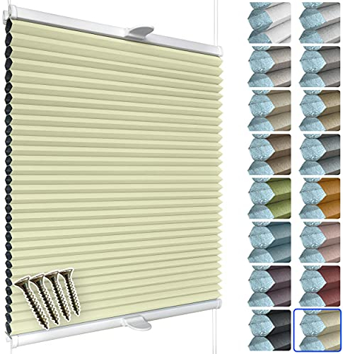 SchattenFreude Waben-Plissee nach Maß für Fenster & Tür | 100% verdunkelnd/Blackout | Zum Anschrauben in der Glasleiste | Hellgelb (Weiße Rückseite), Breite: 70-90cm x Höhe: 30-100cm