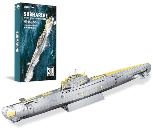 piececool 3D Puzzle Metall Militärmodell U-Boot Typ XXI, 3D Metall Puzzle Submarine für 340 Edelstahl, Ganzes Metal, 1:1 Wiederherstellen, Geburtstagsgeschenk, Modellbausatz Erwachsene, 200 Teile