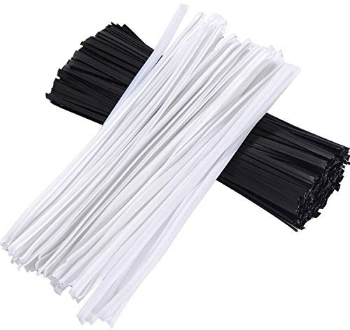 RNCOZE 500 PCS Twist Ties Reusable Fastening Tie, Garden Twine Ties, Metal Iron Wire Strapping for Patio Lawn Gardening Office, White and Black(5 INCH)