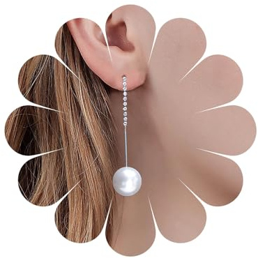 TseenYi Pendientes de Perlas con Brillo CZ y Colgantes Largos de Diamantes Imitación para Novia, Joyería para Mujeres y Niñas (Plata)