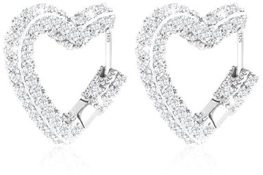 ASH'S CHOICE Örhängen Silver 925 Hoop Örhängen Hjärta Kvinnor, Sterling Silver 925 Örhängen Heart Hoop Örhängen Tjock Chunky, Glitz Silver 925 Hoop Örhängen med Zirkon örhängen för Kvinnor Flickor