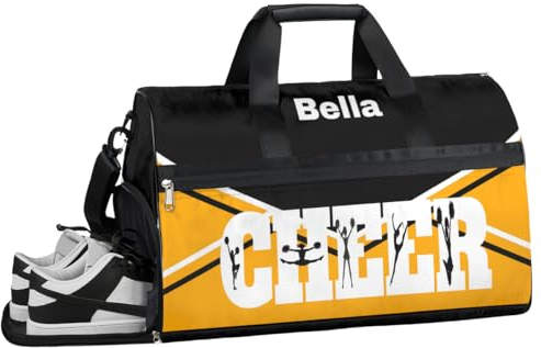 Sac de sport personnalisé pour filles et femmes, sac de sport personnalisé avec nom personnalisé pour le sport, le voyage, sac de danse, sac de week-end, sac de nuit, Cheerleading Cheer Orange, 19.7x