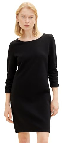 Tom Tailor Denim Damen Basic Kleid mit Raffarm, 29999 - Black, XL