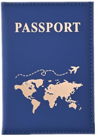 SamHeng Universel Porte-Passeport Housse, Avion Couverture de Passeport pour Femmes Hommes, Cuir PU Protège-Passeport Portefeuille de Voyage pour Cartes de Crédit Cartes d'embarquement (Bleu Foncé)