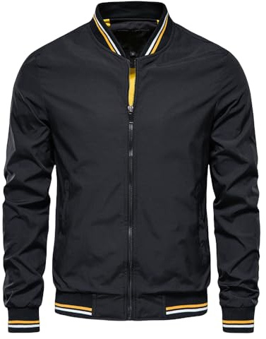 YIJOY Sommer Bomberjacke Für Herren, Lange Ärmel, Dünne Baseballjacken, Leichte Atmungsaktive Jacken, Windjacke, Lässige Sport Laufmäntel, Oberteil, Schwarz, L