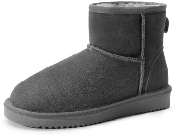 DREAM PAIRS Snow Boots for Women Genuine Suede Anti-Slip Warm Winter Booties Slip On Memory Foam Comfort Ankle Boots FuzzyClassicⅡ,Size 4,Grey,SDSB2432W