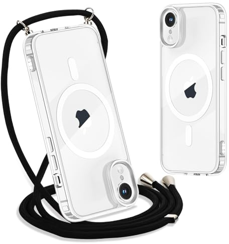 Yoedge Handykette für iPhone XR Hülle mit Band 6,1, Transparente Magnetisch Handyhülle Kompatibel mit Magsafe, Dünn Silikon TPU Stoßfest Necklace Schutzhülle mit Kordel zum Umhängen, Schwarz