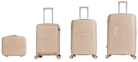 Max Star-Juego De Maletas 4 Piezas con Neceser Rigidas,4 Ruedas Dobles,Medidas Grande.76cm,Mediana.66cm,Pequeña.55cm Cabina, Material Polipropileno,Cerradura TSA,MS-2302 (Rose Gold)