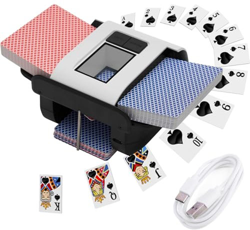 Uppladdningsbar kortblandare, 1-2 däcks automatisk kortblandare, entrycksdrift, lågt brus, inbyggt 2000 mah batteri, bärbar elektrisk blandningsmaskin för poker, uno, blackjack