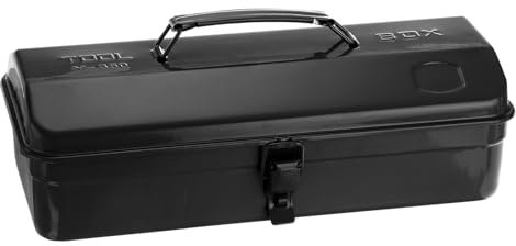 sourcing map Tool Box 14.2 Portable Steel Tool Box Hip Roof Style with Metal Latch Closure Tool Chest for Household Workshop Car, Black