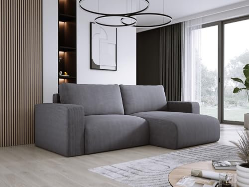 DomoHome Universelles Ecksofa Mit Schlaffunktion Und Bettkasten Weicher Cordstoff Flexibel Stellbar Rechts-Layout Schlaffläche: 205x125cm Größe: 247x143x83cm Farbe: Grau