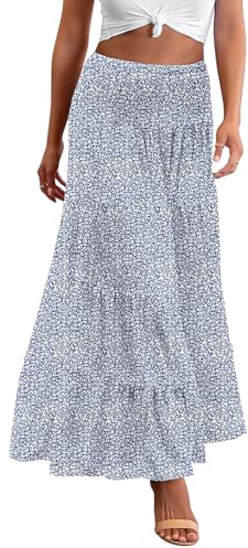 Zeagoo Tiered Maxi Skirts for Women Trendy Summer Long Flowy Floral Print Skirt Double Layered Boho Beach Skirts