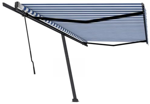 Store enrouleur manuel autoportant 500 x 350 cm Bleu/blanc