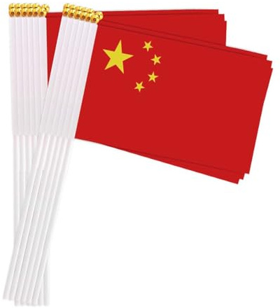 25 Packungen kleine China Flaggen auf Handheld Stick, Miniatur Chinesisch Flagge, 4x6 Zoll Mini Hand gehalten Banner mit goldenen Topper(China)