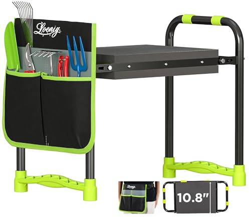 LOENIY 10.8” Wide Garden Kneeler and Seat, Heavy Duty Foldable Gardening Stool with Tool Belt Pouch, Portable Gardening Bench Chair for Seniors & Parents, Non-Slip & Easy Grip Design