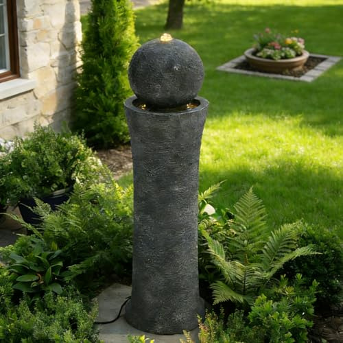 Warmiehomy 86 cm Water Features for the Garden, Modern Sphere Pillar Garden Water Features with LED Lights, Waterfall Indoor/Outdoor Fountain for Garden, Patio, Porch Home Decor