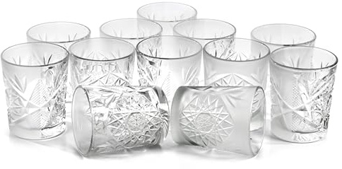 Libbey Hobstar 12 Stück Bargläser - halb-sandgestrahlt, Whiskyglas | Signature Collection: Wasserglas, Longdrinkglas und Trinkgläser mit Relief - nur Handwäsche, für Bar und Zuhause