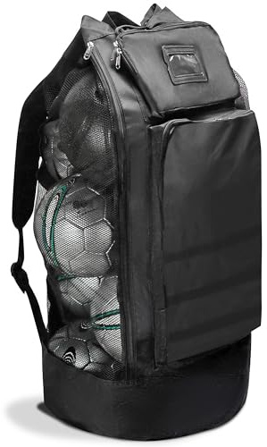 Amazing Fair Heavy Duty Soccer Mesh Equipment Ball Bag, Holds 16-18 Balls, 36L Capacity, 600D Polyester Durable Sports Gear Bag with Adjustable Padded Shoulder Straps